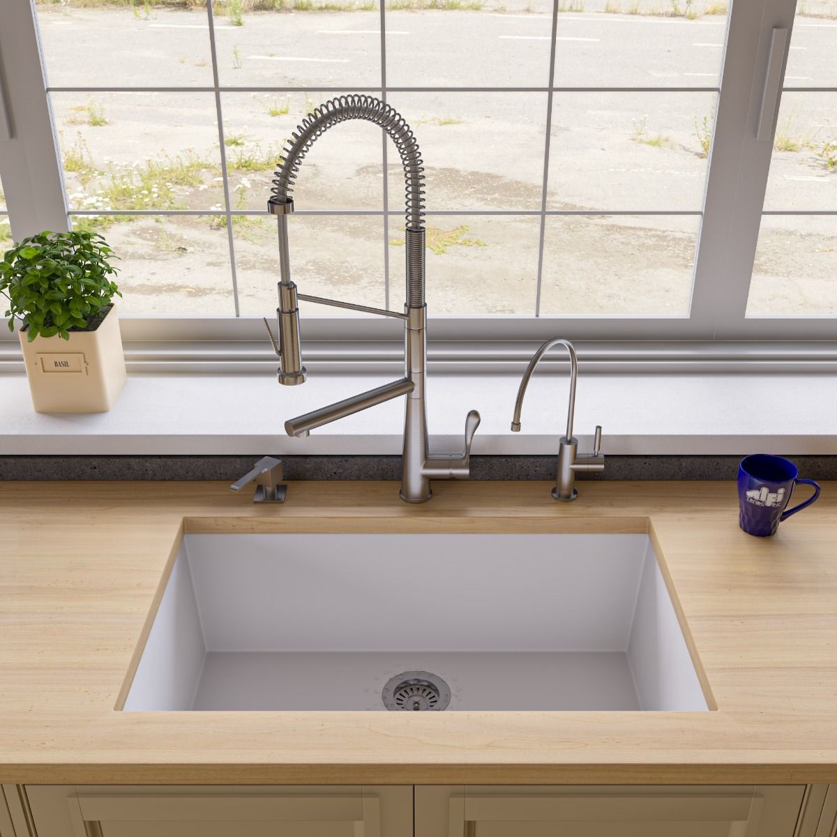 ALFI Brand AB3322UM-W White 33" Single Bowl Undermount Granite Composite Kitchen Sink