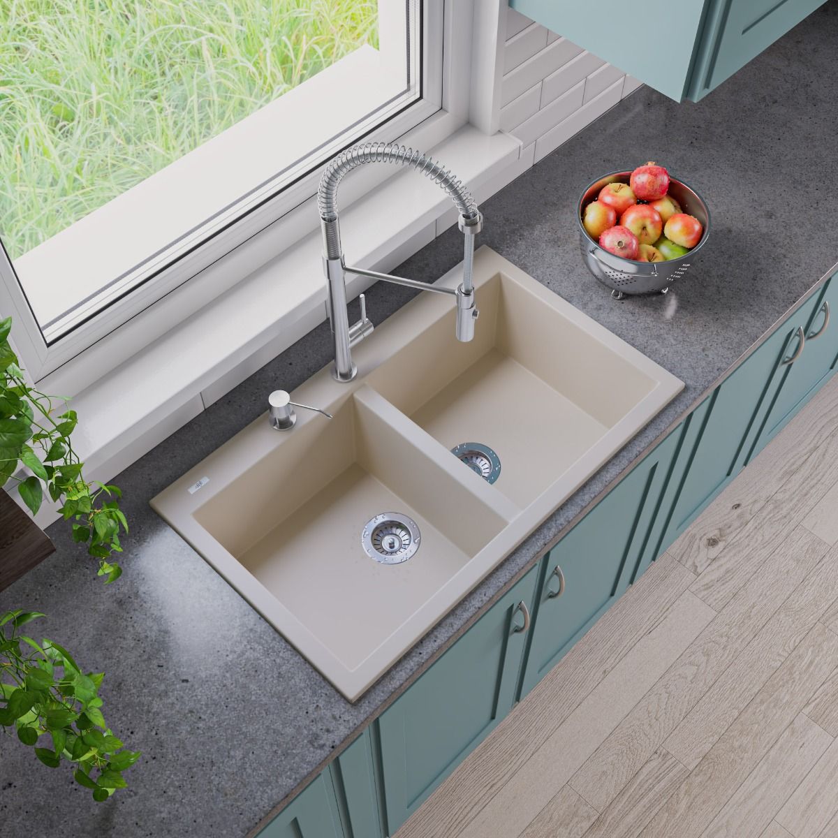 ALFI Brand AB3420DI-B Biscuit 34" Drop-In Double Bowl Granite Composite Kitchen Sink