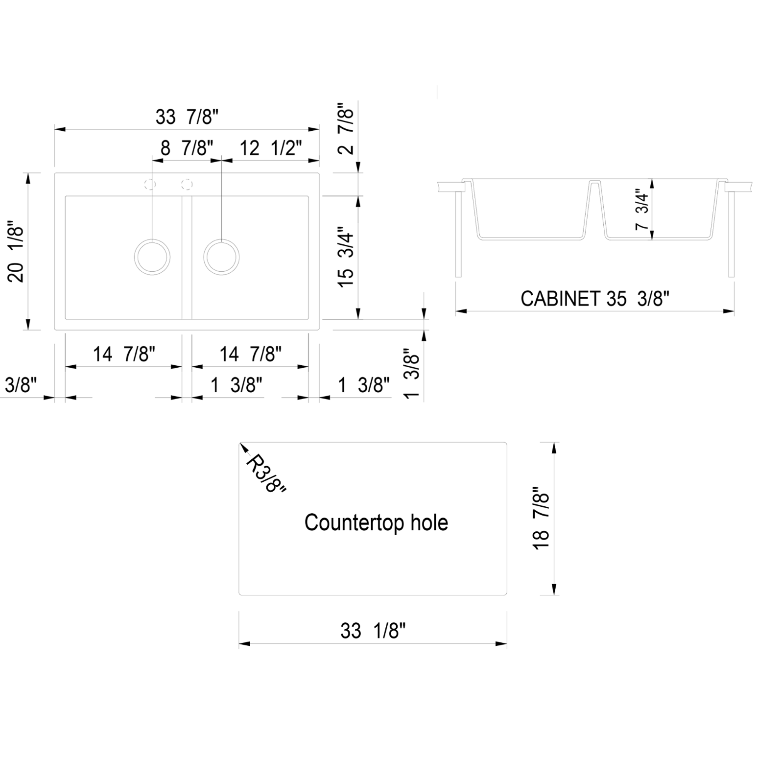 ALFI Brand AB3420DI-BLA Black 34" Drop-In Double Bowl Granite Composite Kitchen Sink