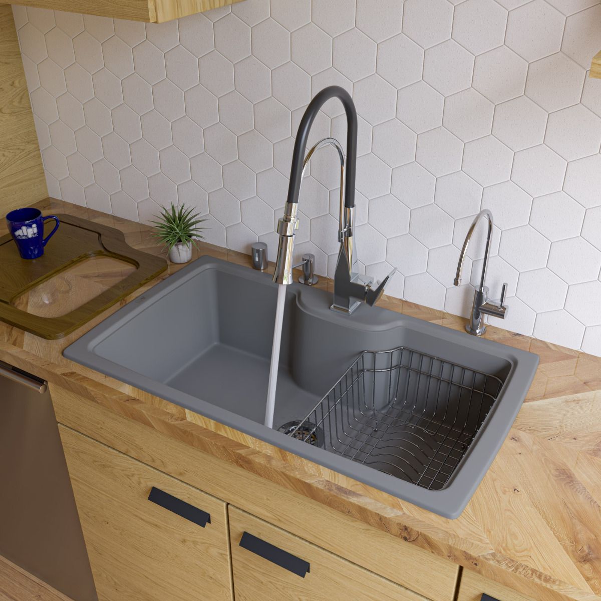 ALFI Brand AB3520DI-T Titanium 35" Drop-In Single Bowl Granite Composite Kitchen Sink