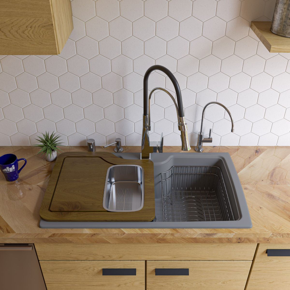 ALFI Brand AB3520DI-T Titanium 35" Drop-In Single Bowl Granite Composite Kitchen Sink
