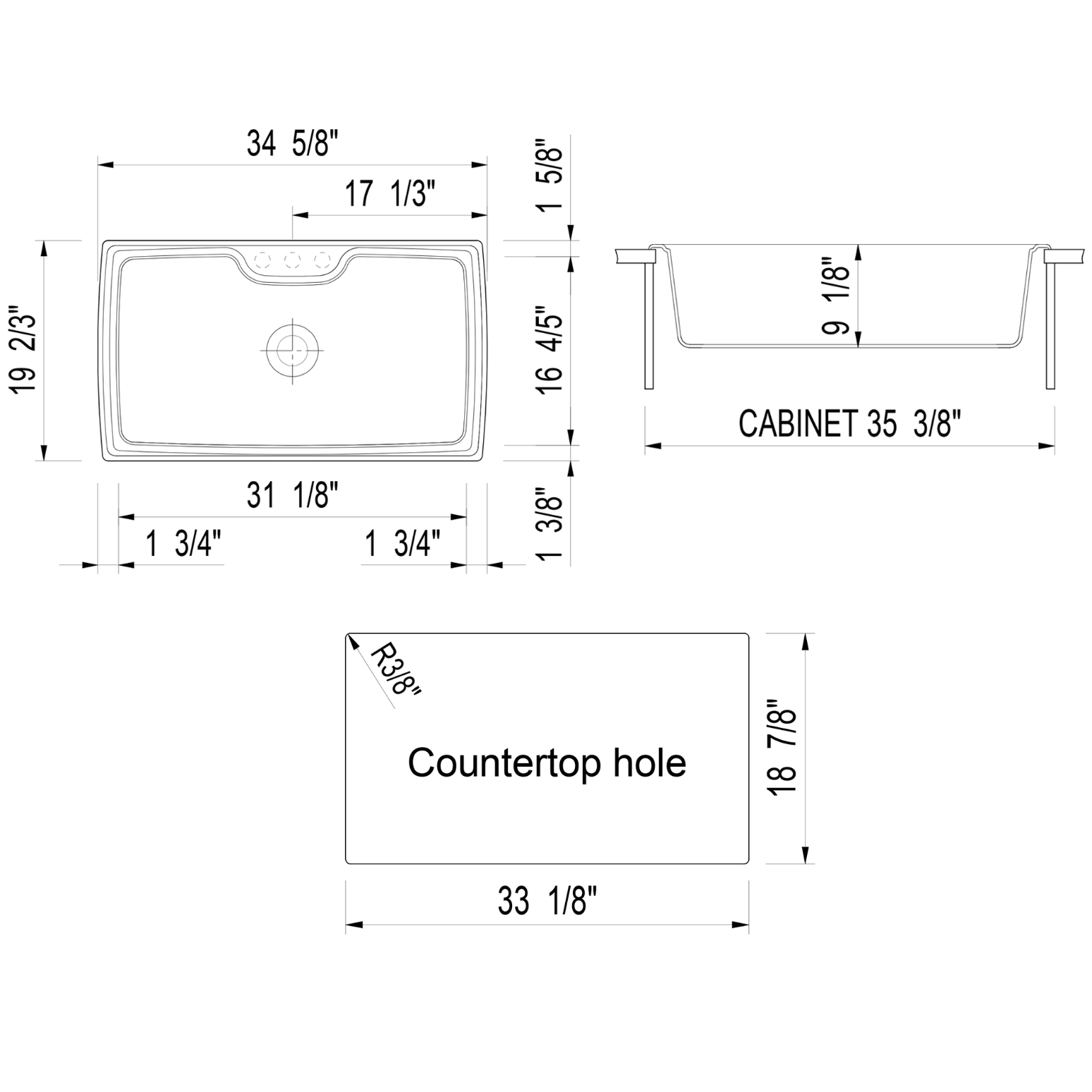 ALFI Brand AB3520DI-W White 35" Drop-In Single Bowl Granite Composite Kitchen Sink