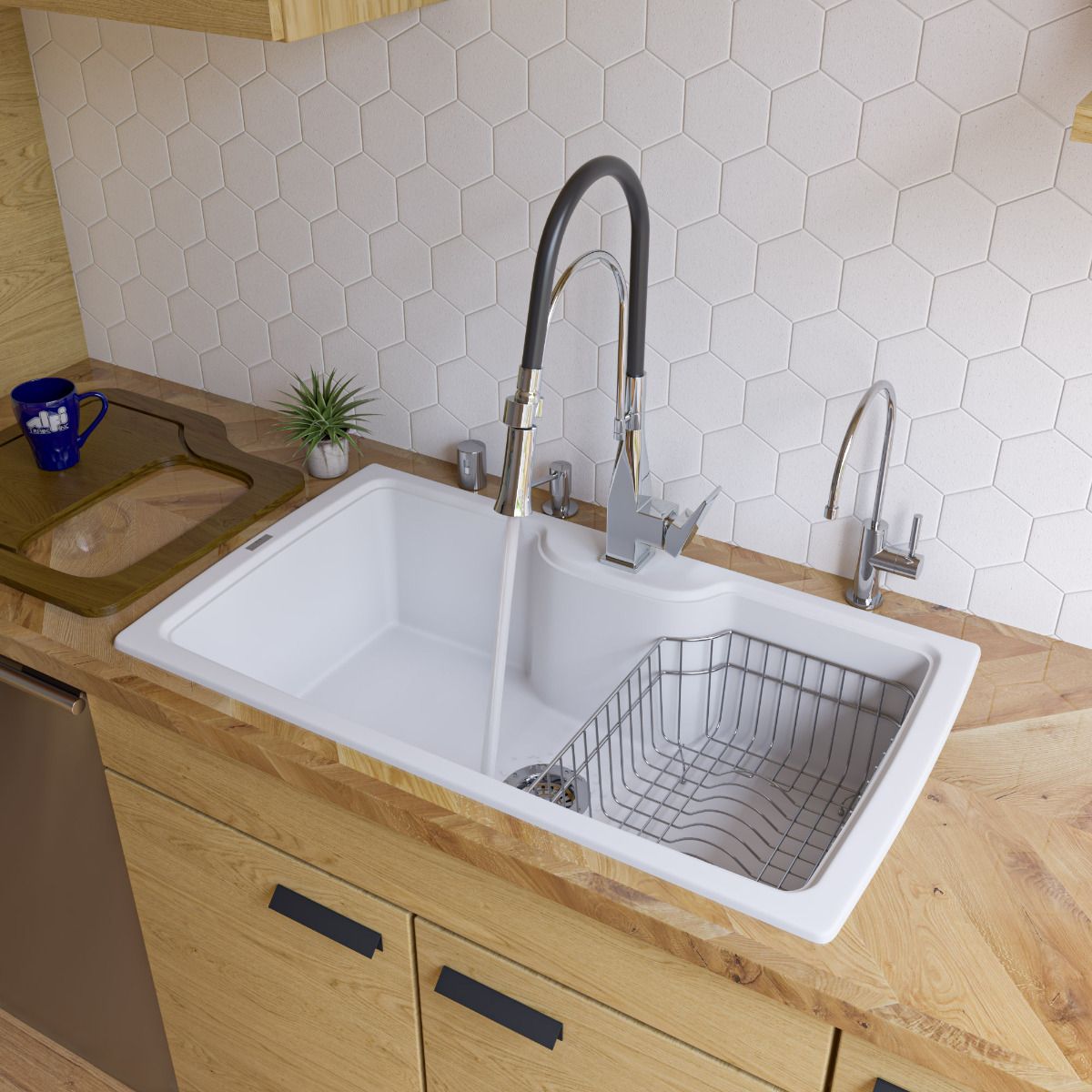 ALFI Brand AB3520DI-W White 35" Drop-In Single Bowl Granite Composite Kitchen Sink