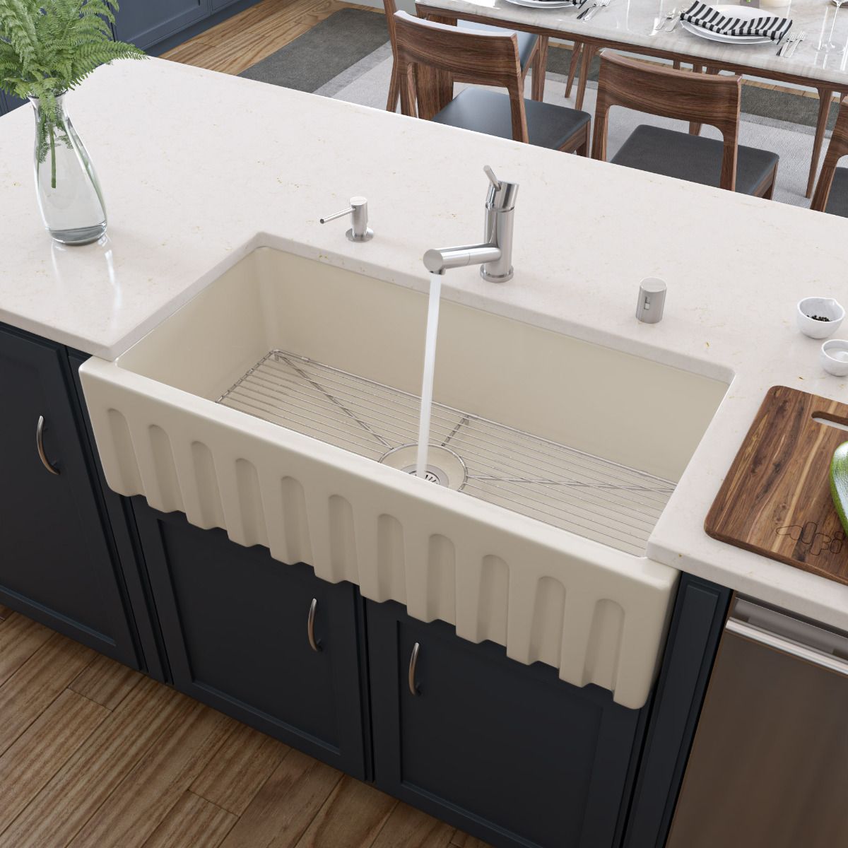 ALFI Brand AB3618HS-B 36 inch Biscuit Reversible Smooth / Fluted Single Bowl Fireclay Farm Sink