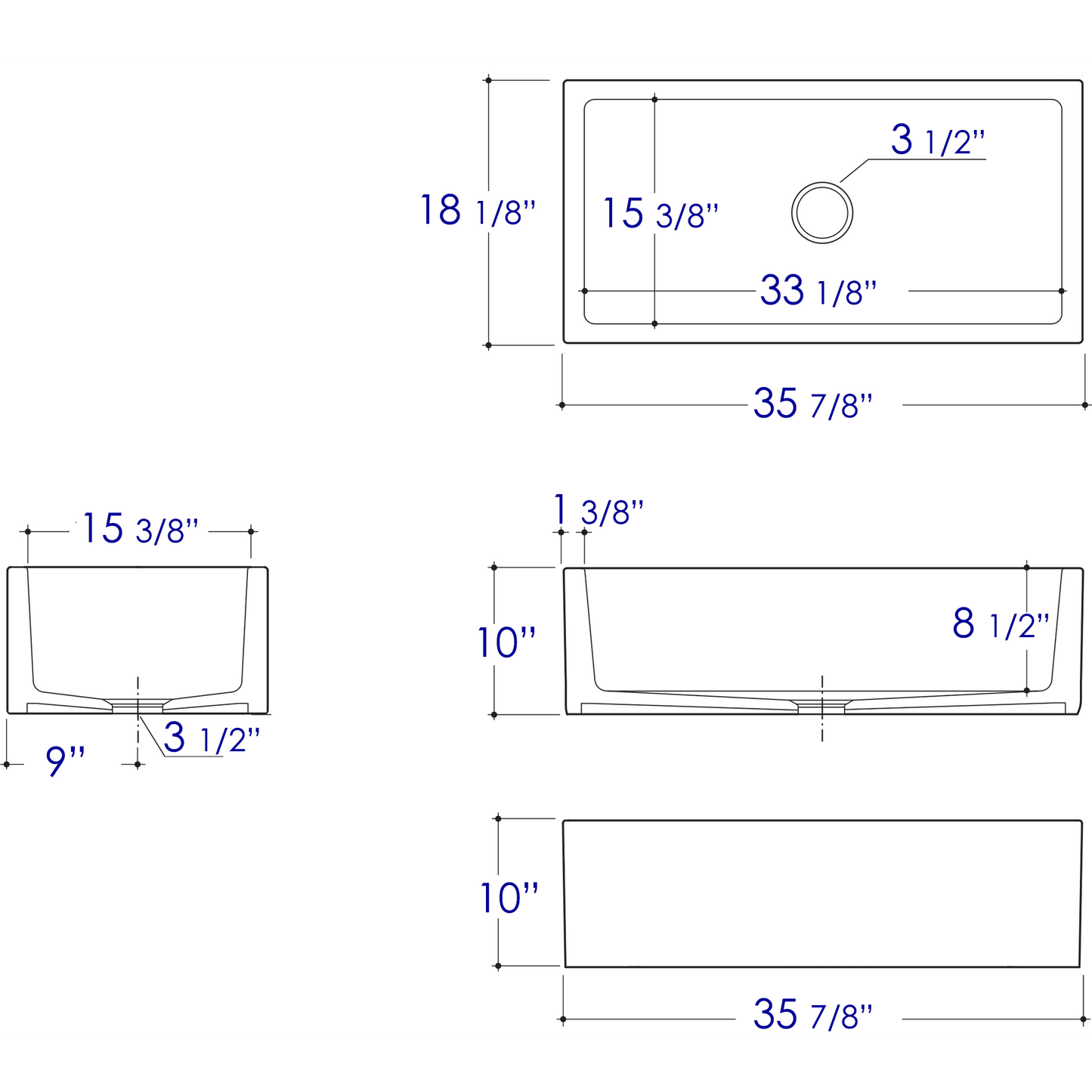 ALFI Brand AB3618HS-B 36 inch Biscuit Reversible Smooth / Fluted Single Bowl Fireclay Farm Sink