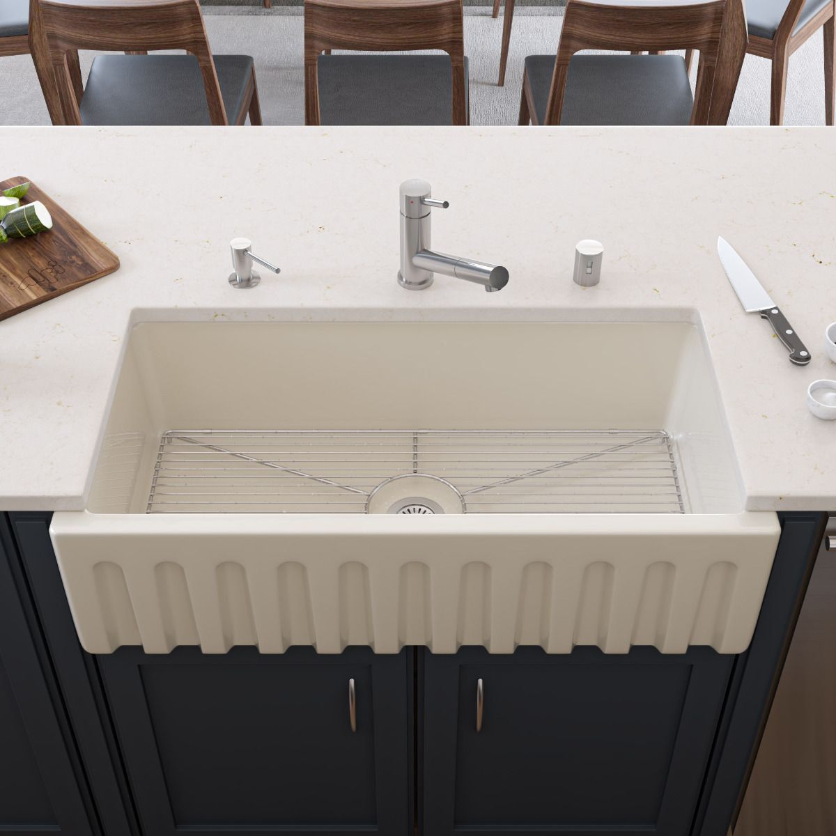 ALFI Brand AB3618HS-B 36 inch Biscuit Reversible Smooth / Fluted Single Bowl Fireclay Farm Sink