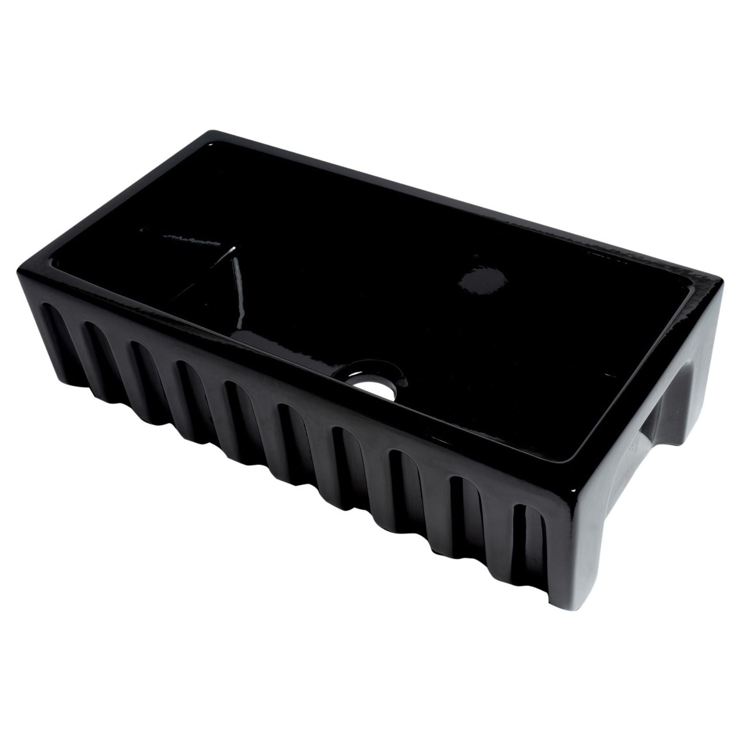 ALFI Brand AB3618HS-BG 36" Black Gloss Reversible Smooth / Fluted Single Bowl Fireclay Farm Sink