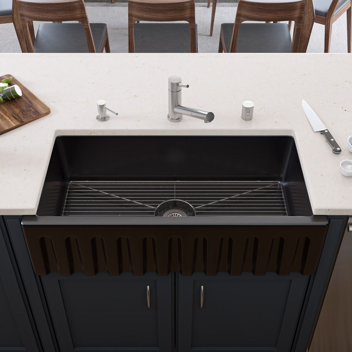 ALFI Brand AB3618HS-BG 36" Black Gloss Reversible Smooth / Fluted Single Bowl Fireclay Farm Sink