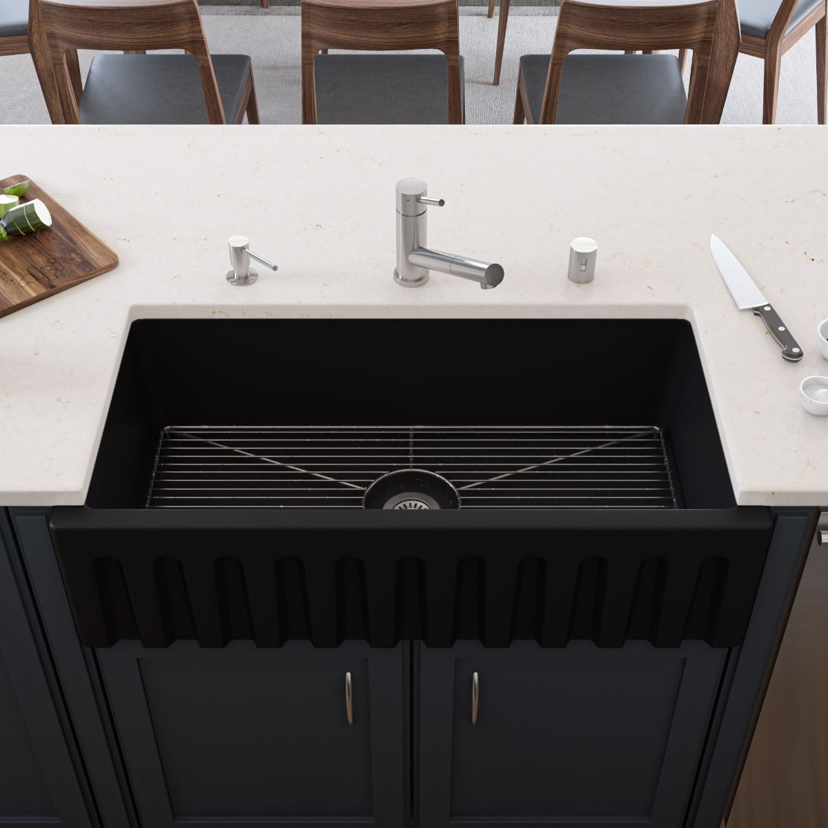 ALFI Brand AB3618HS-BM 36" Black Matte Reversible Smooth / Fluted Single Bowl Fireclay Farm Sink