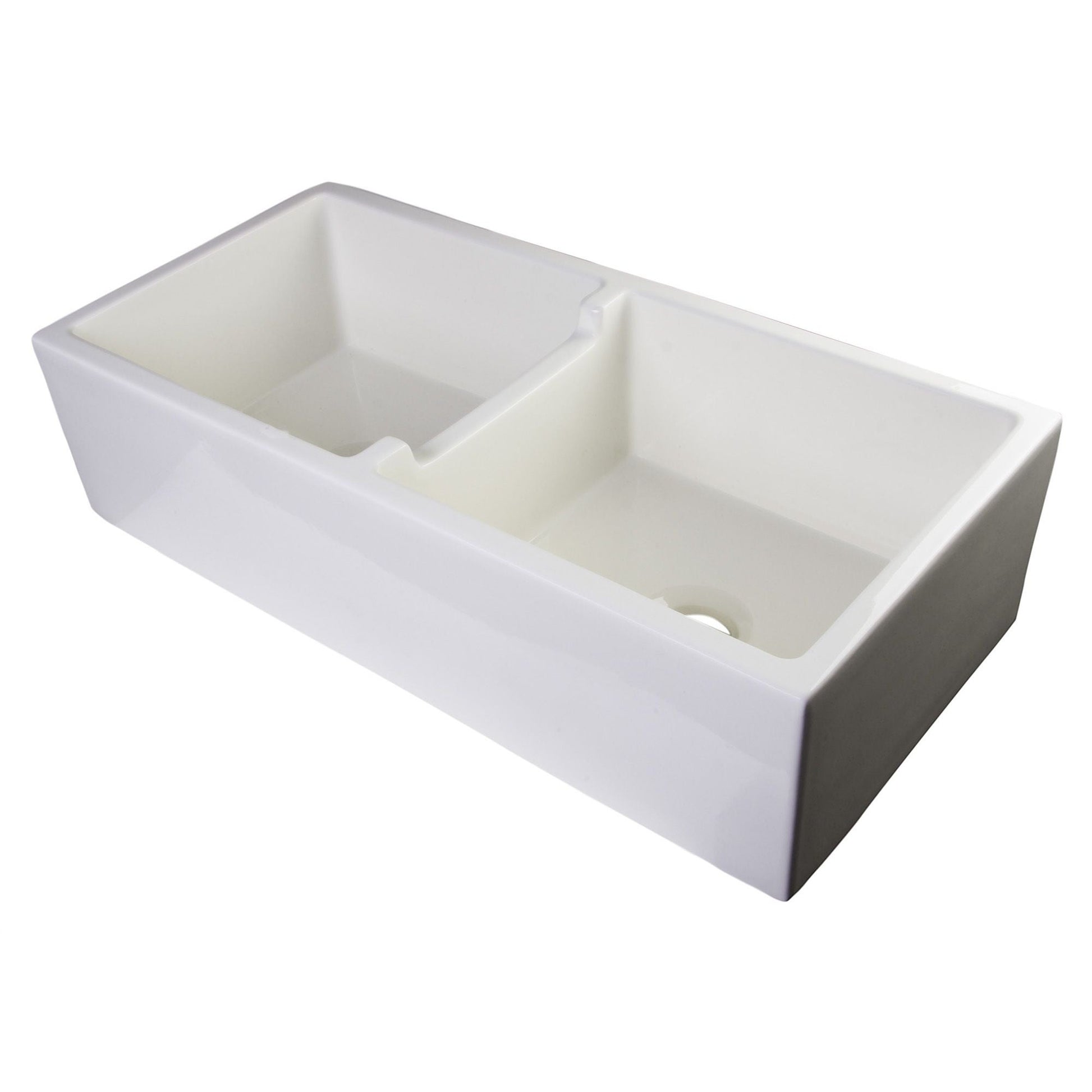 ALFI Brand AB3918DB-B 39" Biscuit Smooth Apron Thick Wall Fireclay Double Bowl Farm Sink