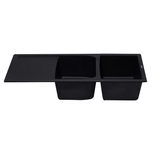 ALFI Brand AB4620DI-BLA Black 46" Double Bowl Granite Composite Kitchen Sink with Drainboard