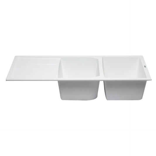 ALFI Brand AB4620DI-W White 46" Double Bowl Granite Composite Kitchen Sink with Drainboard