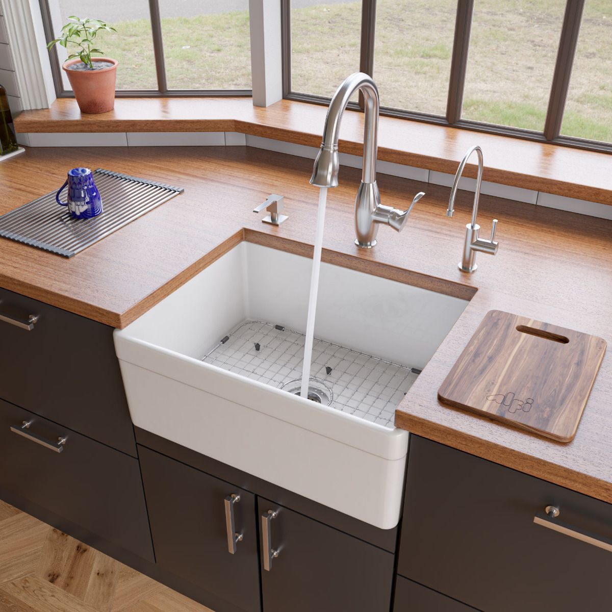 ALFI Brand AB506-W White 26" Decorative Lip Apron Single Bowl Fireclay Farmhouse Kitchen Sink