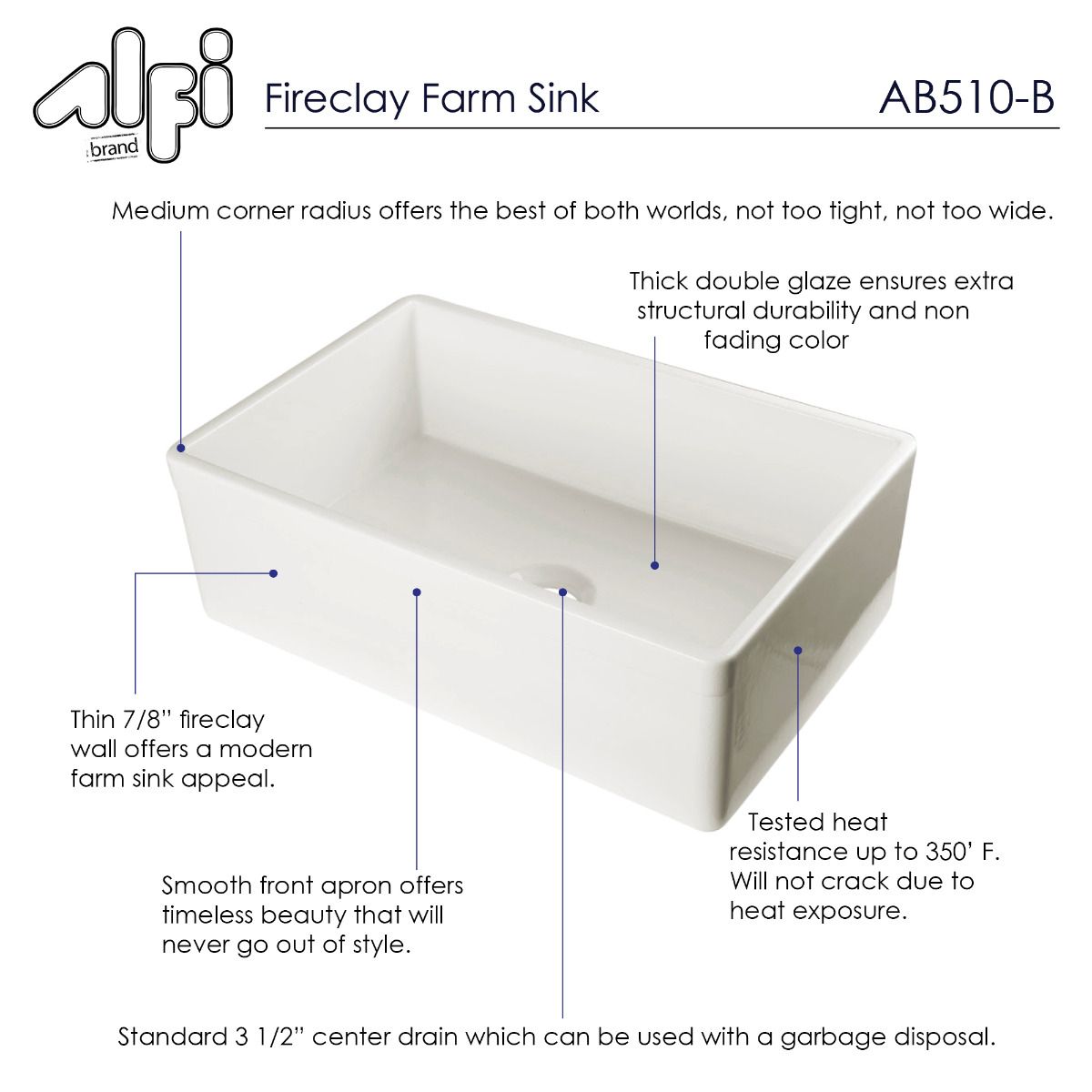 ALFI Brand AB510-B Biscuit 30" Contemporary Smooth Apron Fireclay Farmhouse Kitchen Sink