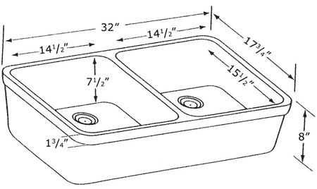 ALFI Brand AB512-B Biscuit 32" Double Bowl Lip Apron Fireclay Farmhouse Kitchen Sink with 1 3/4" Lip