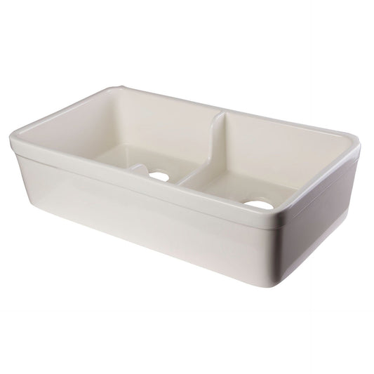 ALFI Brand AB5123-B Biscuit 32" Short Wall Double Bowl Lip Apron Fireclay Farmhouse Kitchen Sink