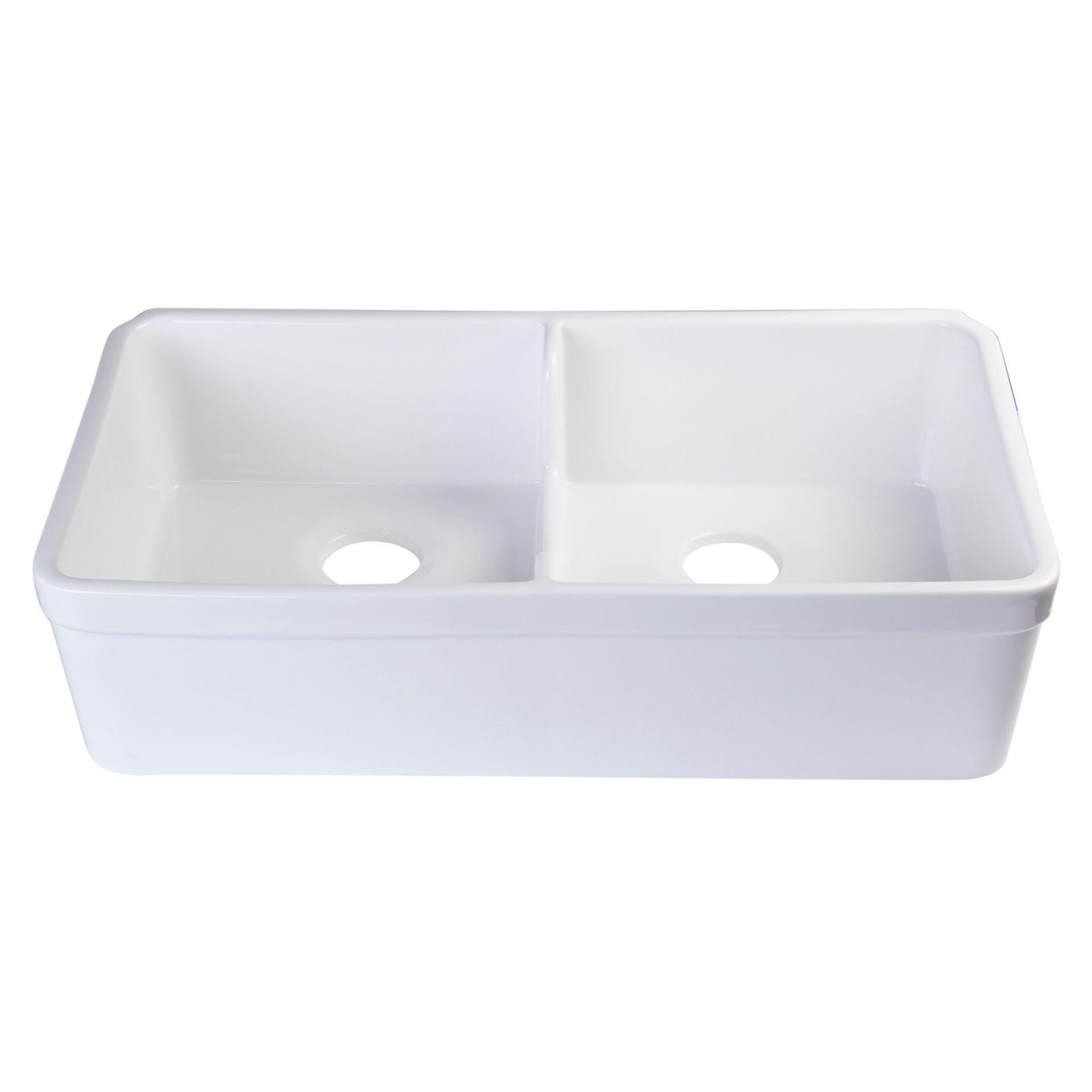 ALFI Brand AB5123-W White 32" Short Wall Double Bowl Lip Apron Fireclay Farmhouse Kitchen Sink