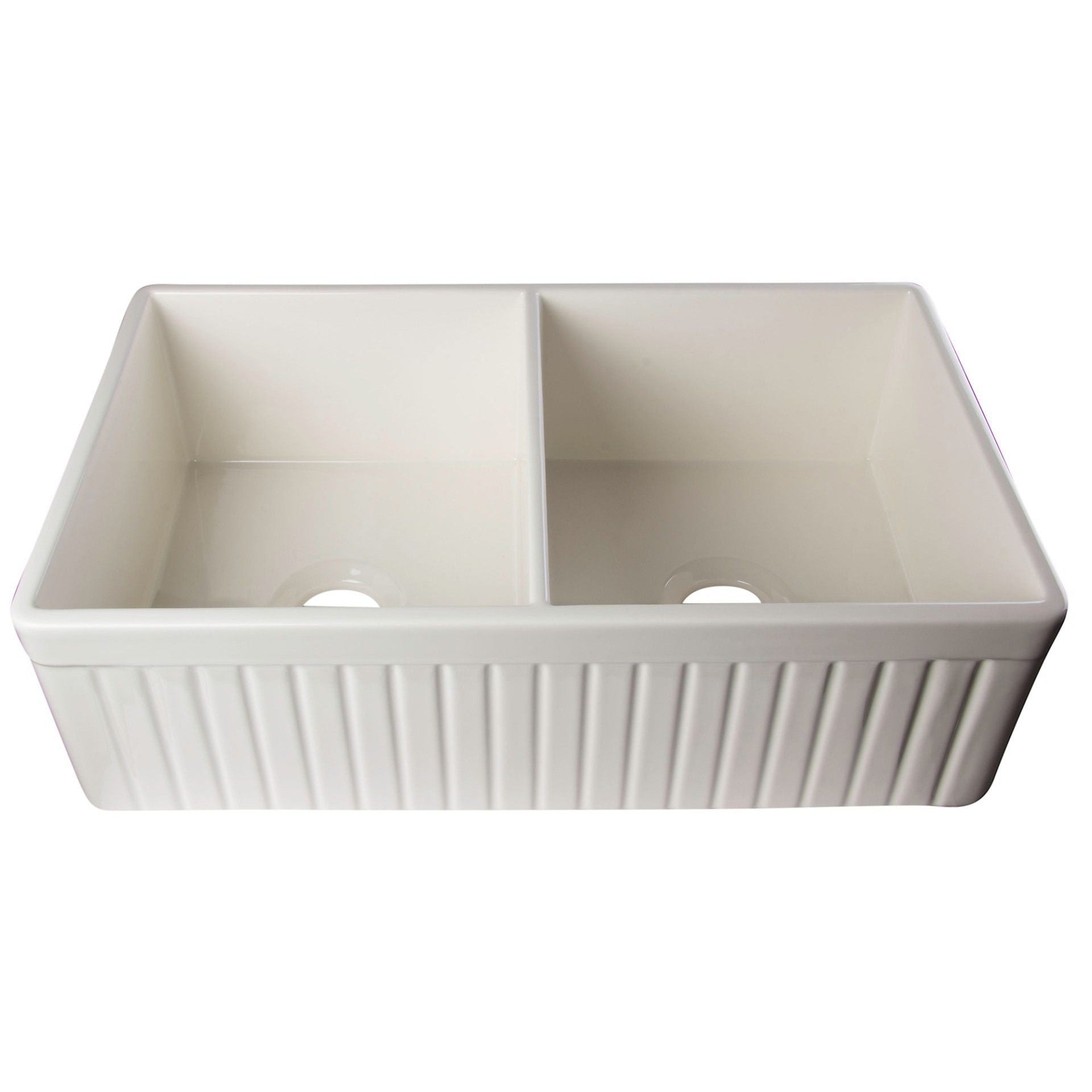 ALFI Brand AB537-B Biscuit 32" Fluted Apron Double Bowl Fireclay Farmhouse Kitchen Sink