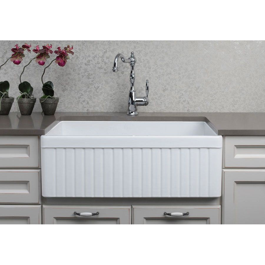 ALFI Brand AB537-W White 32" Fluted Apron Double Bowl Fireclay Farmhouse Kitchen Sink