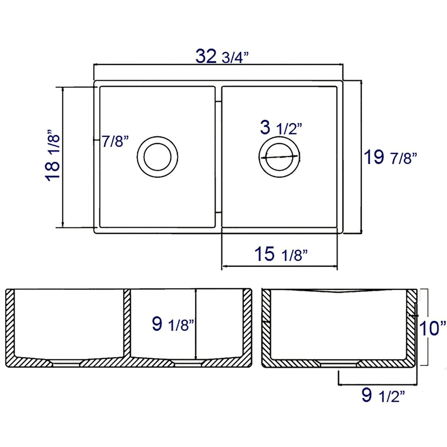 ALFI Brand AB538-W White 32" Smooth Apron Double Bowl Fireclay Farmhouse Kitchen Sink