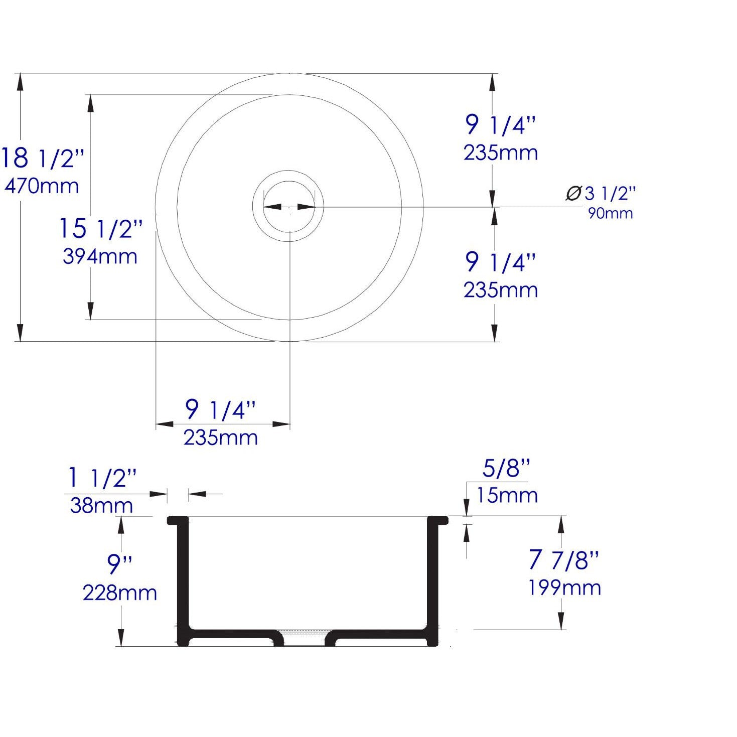 ALFI Brand ABF1818R-BM Black Matte Round 18" x 18" Undermount / Drop In Fireclay Prep Sink