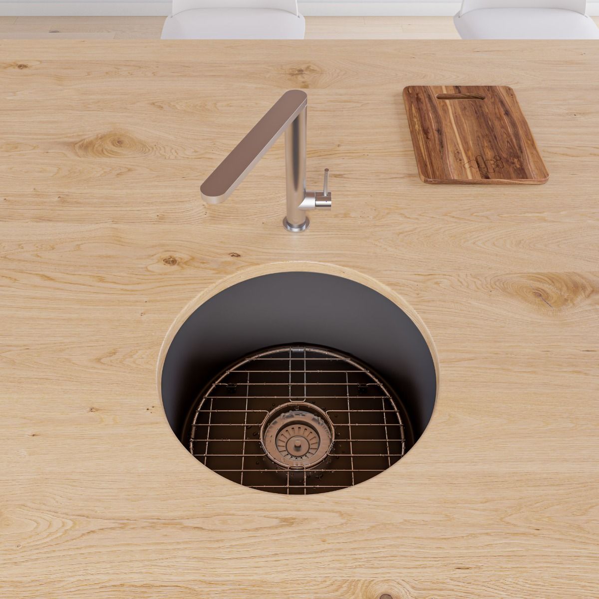 ALFI Brand ABF1818R-BM Black Matte Round 18" x 18" Undermount / Drop In Fireclay Prep Sink