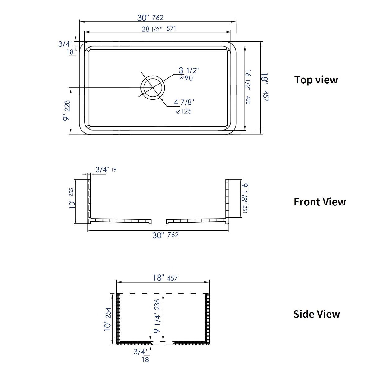 ALFI Brand ABF3018-BM Black Matte Smooth Apron 30" x 18" Single Bowl Fireclay Farm Sink