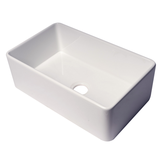 ALFI Brand ABF3018-W ALFI Brand ABF3018 30" White Thin Wall Single Bowl Smooth Apron Fireclay Kitchen Farm Sink