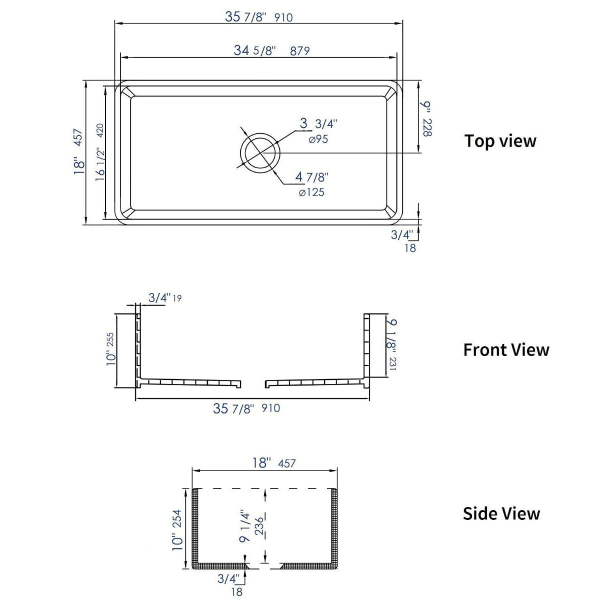 ALFI Brand ABF3618 36" White Thin Wall Single Bowl Smooth Apron Fireclay Kitchen Farm Sink