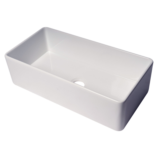 ALFI Brand ABF3618 36" White Thin Wall Single Bowl Smooth Apron Fireclay Kitchen Farm Sink