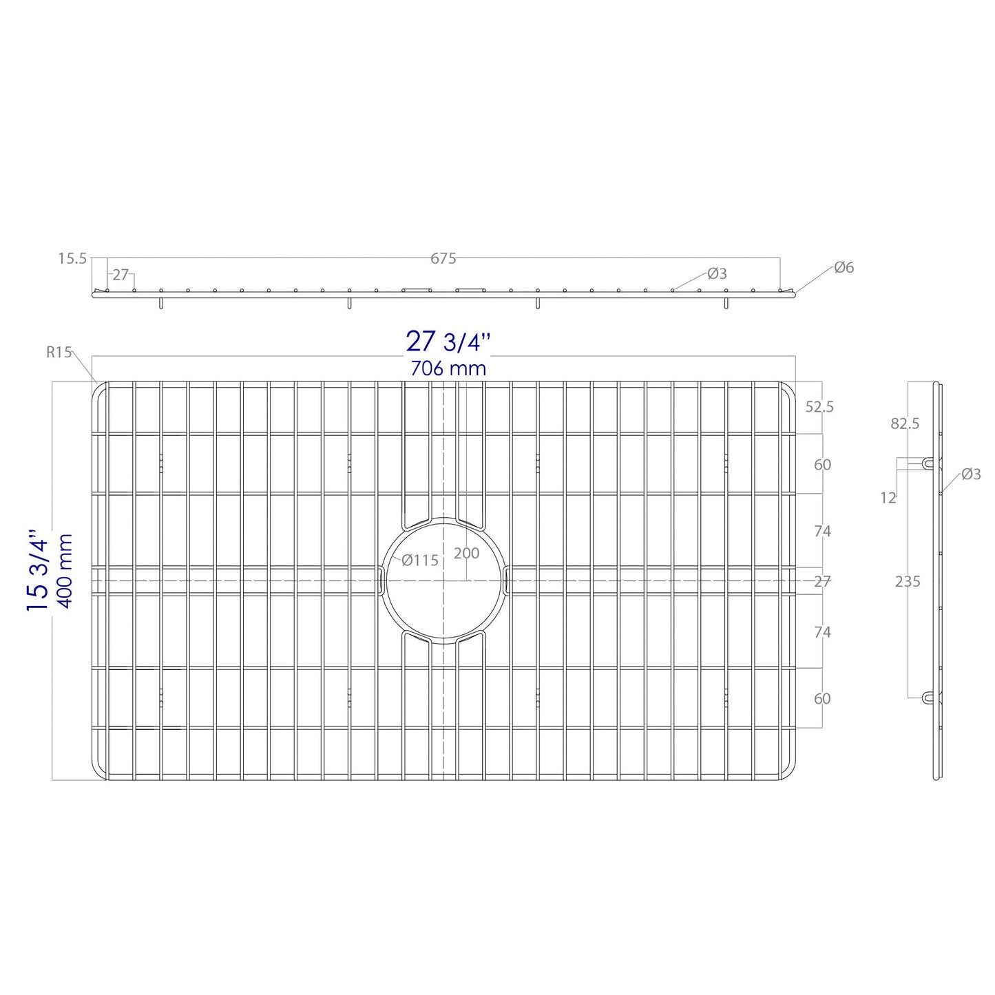 ALFI Brand ABGR30 Solid Stainless Steel Kitchen Sink Grid for ABF3018 Sink