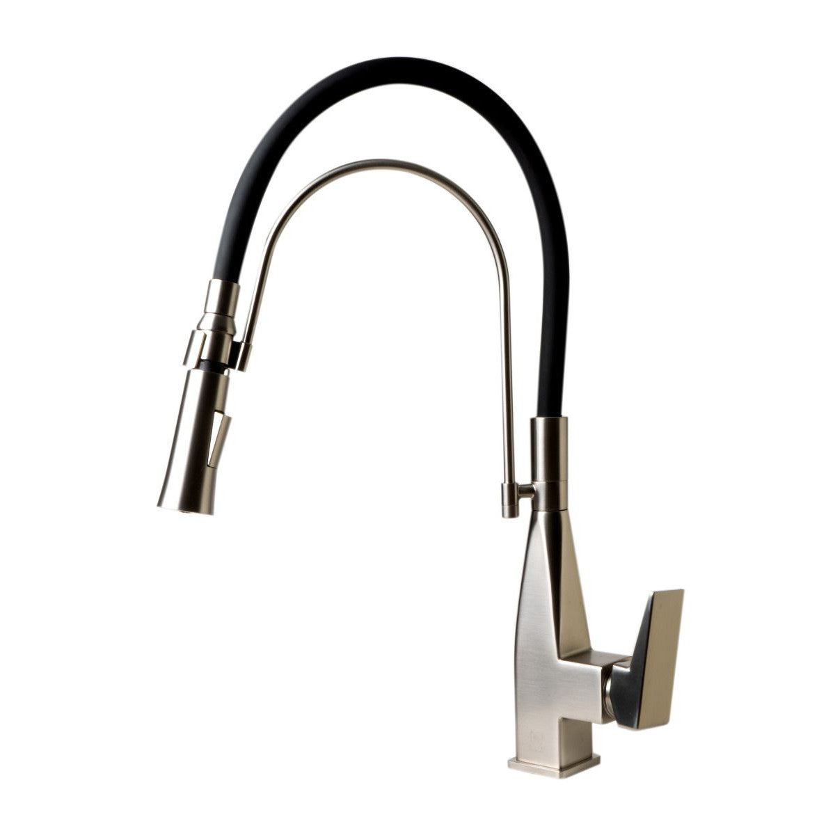 ALFI Brand ABKF3023-BN Brushed Nickel Square Kitchen Faucet with Black Rubber Stem