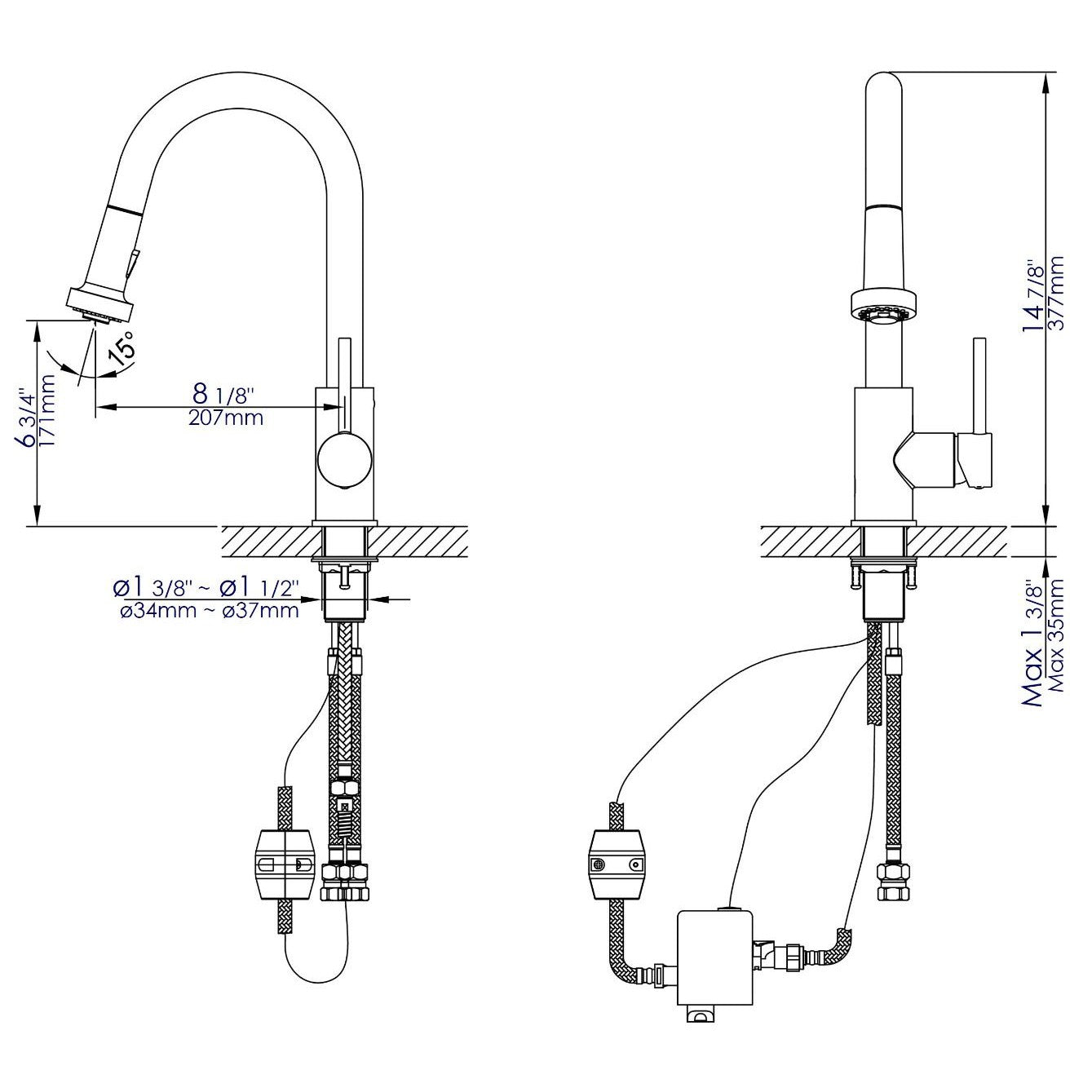 ALFI Brand ABKF3262-BN Brushed Nickel Sensor Gooseneck Pull Down Kitchen Faucet