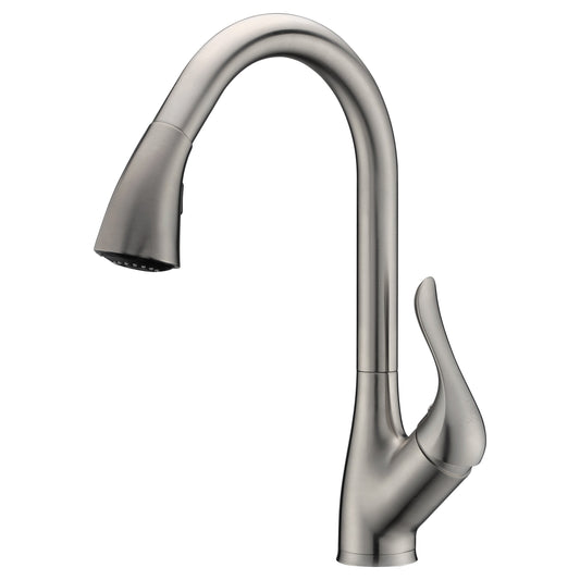 ANZZI Accent Series Single Hole Brushed Nickel Kitchen Faucet With Euro-Grip Pull Down Sprayer and 360-Degree Turning Spout