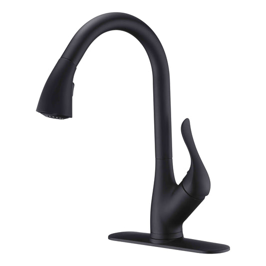 ANZZI Accent Series Single Hole Matte Black Kitchen Faucet With Euro-Grip Pull Down Sprayer and 360-Degree Turning Spout