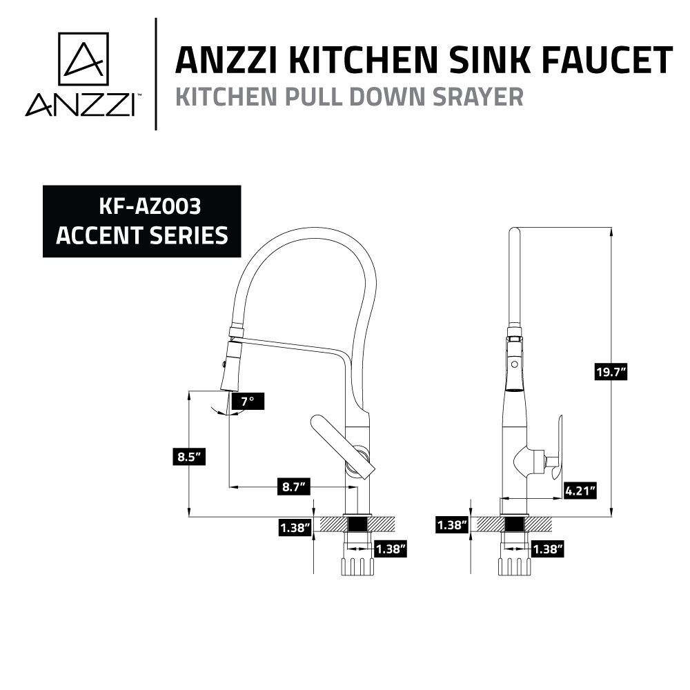 ANZZI Accent Series Single Hole Polished Chrome Kitchen Faucet With Euro-Grip Pull Down Sprayer