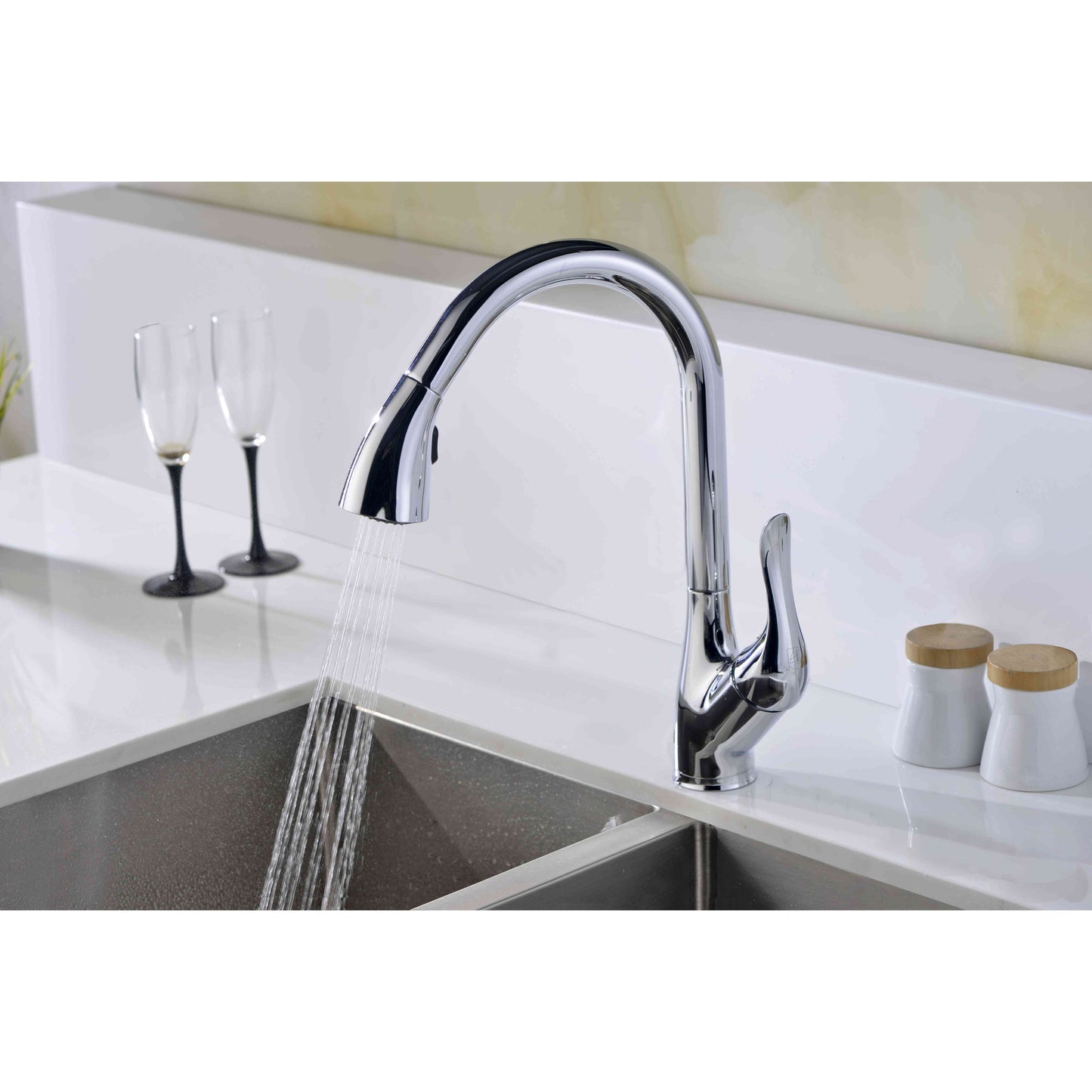 ANZZI Accent Series Single Hole Polished Chrome Kitchen Faucet With Euro-Grip Pull Down Sprayer and 360-Degree Turning Spout