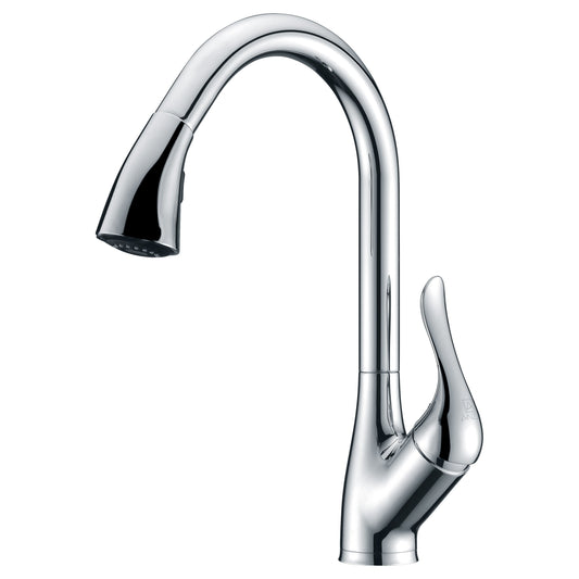 ANZZI Accent Series Single Hole Polished Chrome Kitchen Faucet With Euro-Grip Pull Down Sprayer and 360-Degree Turning Spout