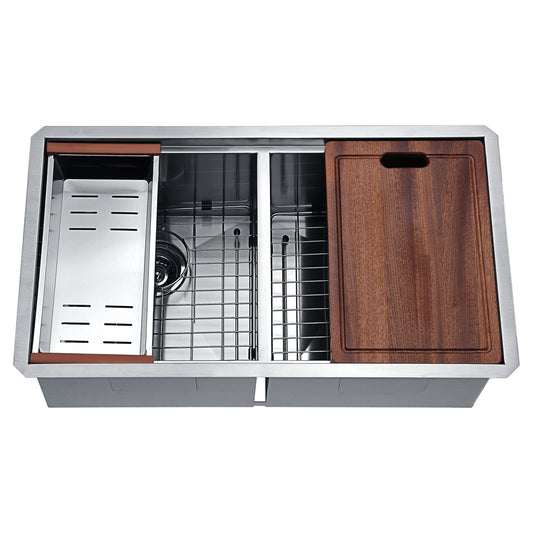 ANZZI Aegis Series 33" Double Basin 50/50 Stainless Steel Undermount Kitchen Sink With Cutting Board and Colander