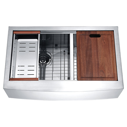 ANZZI Aegis Series 33" Double Basin 60/40 Stainless Steel Farmhouse Kitchen Sink With Cutting Board and Colander