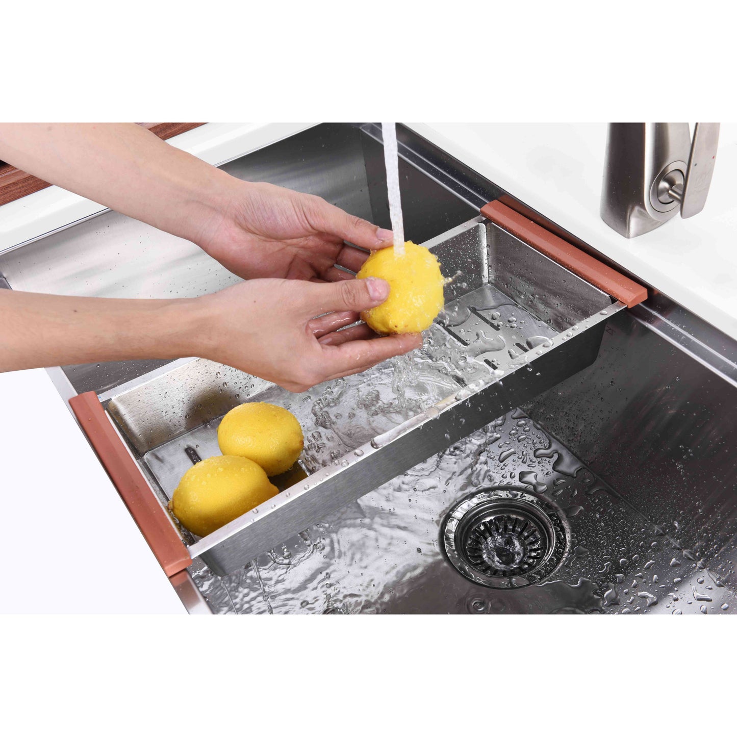 ANZZI Aegis Series 33" Single Basin Stainless Steel Farmhouse Kitchen Sink With Cutting Board and Colander