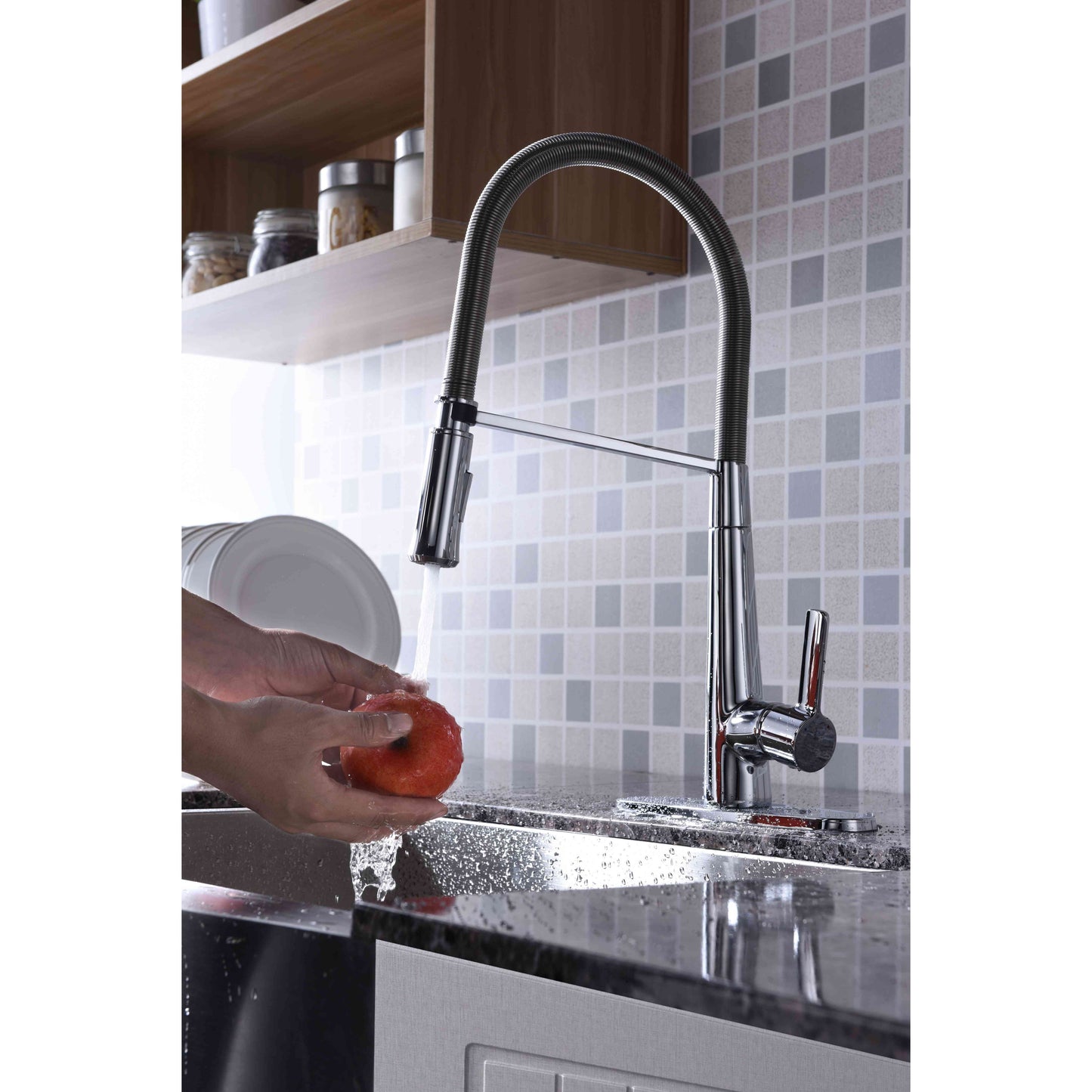 ANZZI Apollo Series Single Hole Polished Chrome Kitchen Faucet With Euro-Grip Pull Down Sprayer