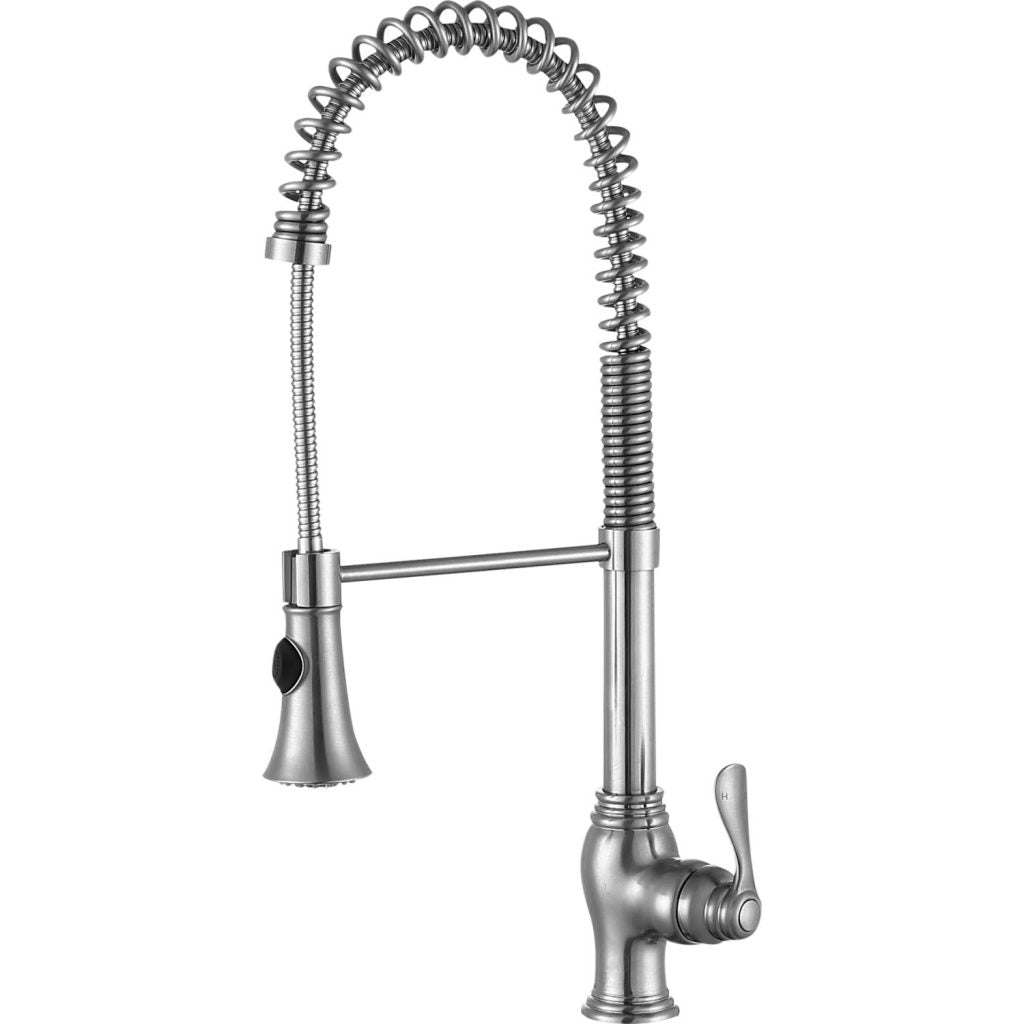 ANZZI Bastion Series Single Hole Brushed Nickel Kitchen Faucet With Euro-Grip Pull Down Sprayer