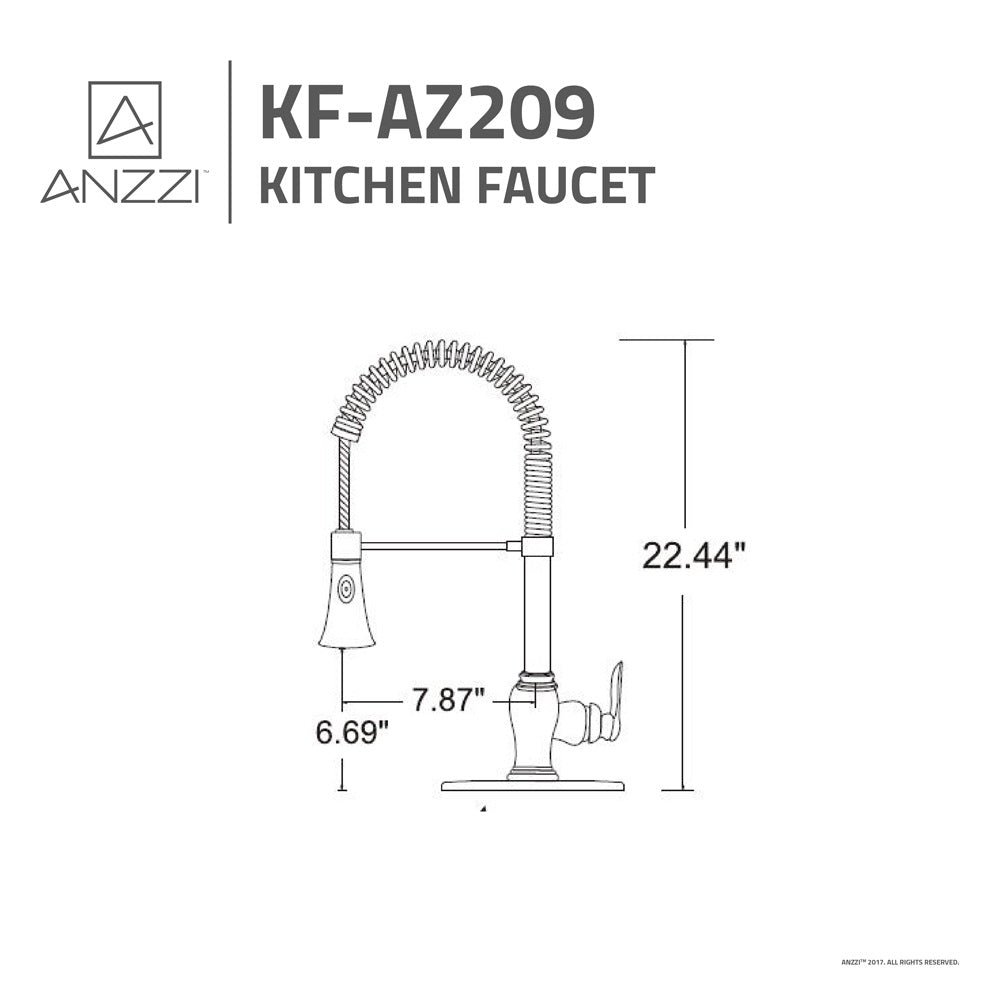 ANZZI Bastion Series Single Hole Brushed Nickel Kitchen Faucet With Euro-Grip Pull Down Sprayer