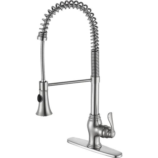 ANZZI Bastion Series Single Hole Brushed Nickel Kitchen Faucet With Euro-Grip Pull Down Sprayer