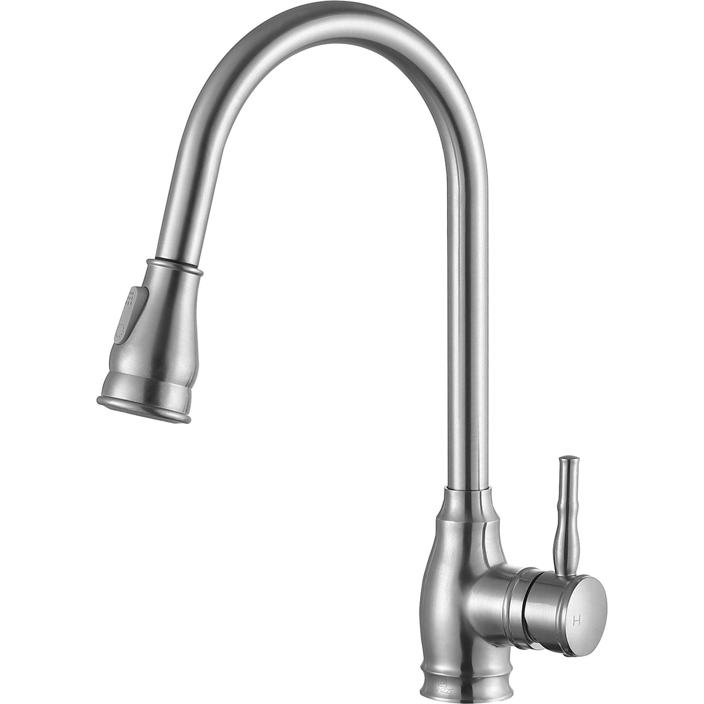 ANZZI Bell Series Single Hole Brushed Nickel Kitchen Faucet With Euro-Grip Pull Down Sprayer