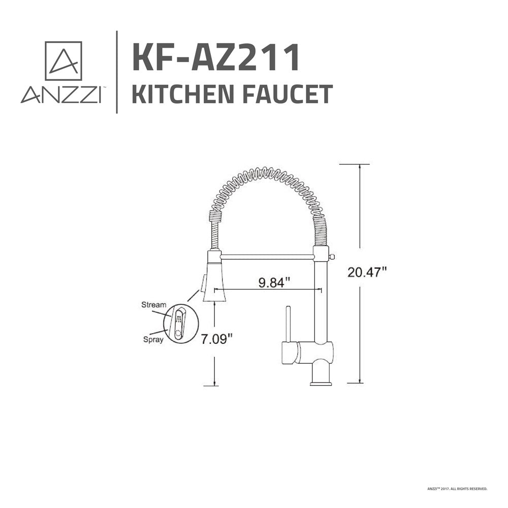 ANZZI Carriage Series Single Hole Brushed Nickel Kitchen Faucet With Euro-Grip Pull Down Sprayer