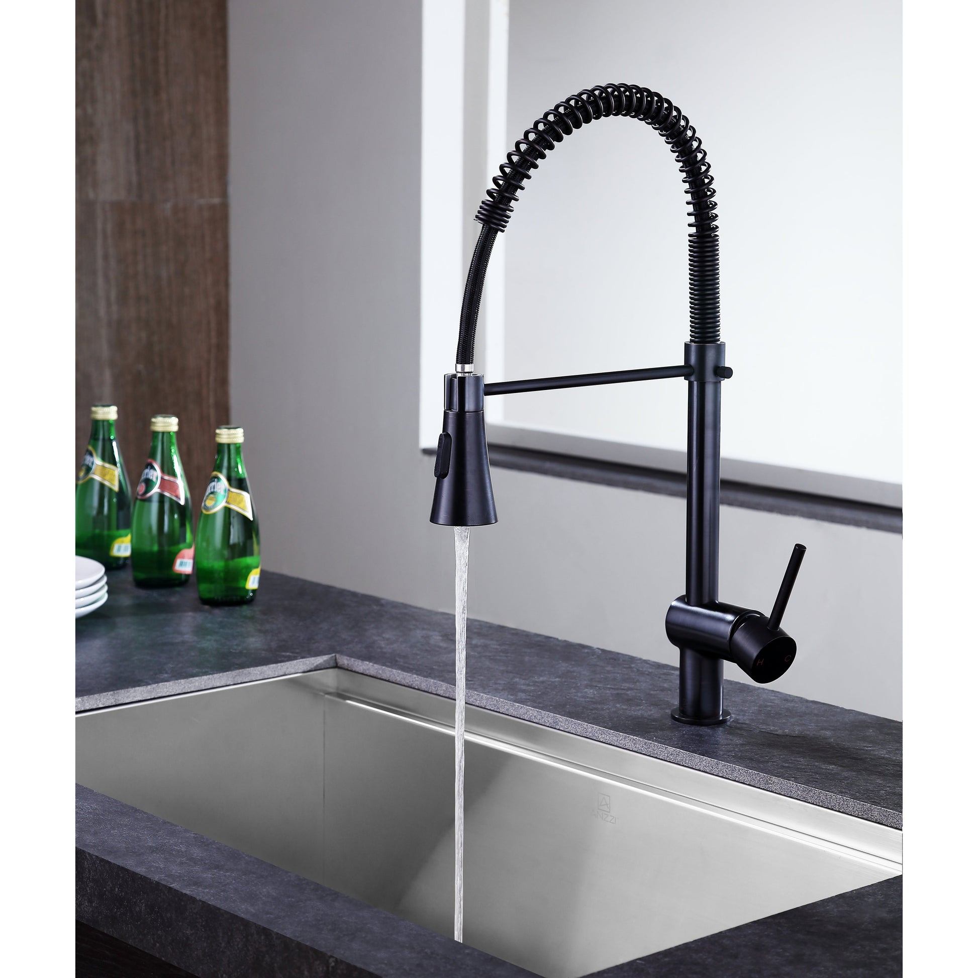ANZZI Carriage Series Single Hole Oil Rubbed Bronze Kitchen Faucet With Euro-Grip Pull Down Sprayer