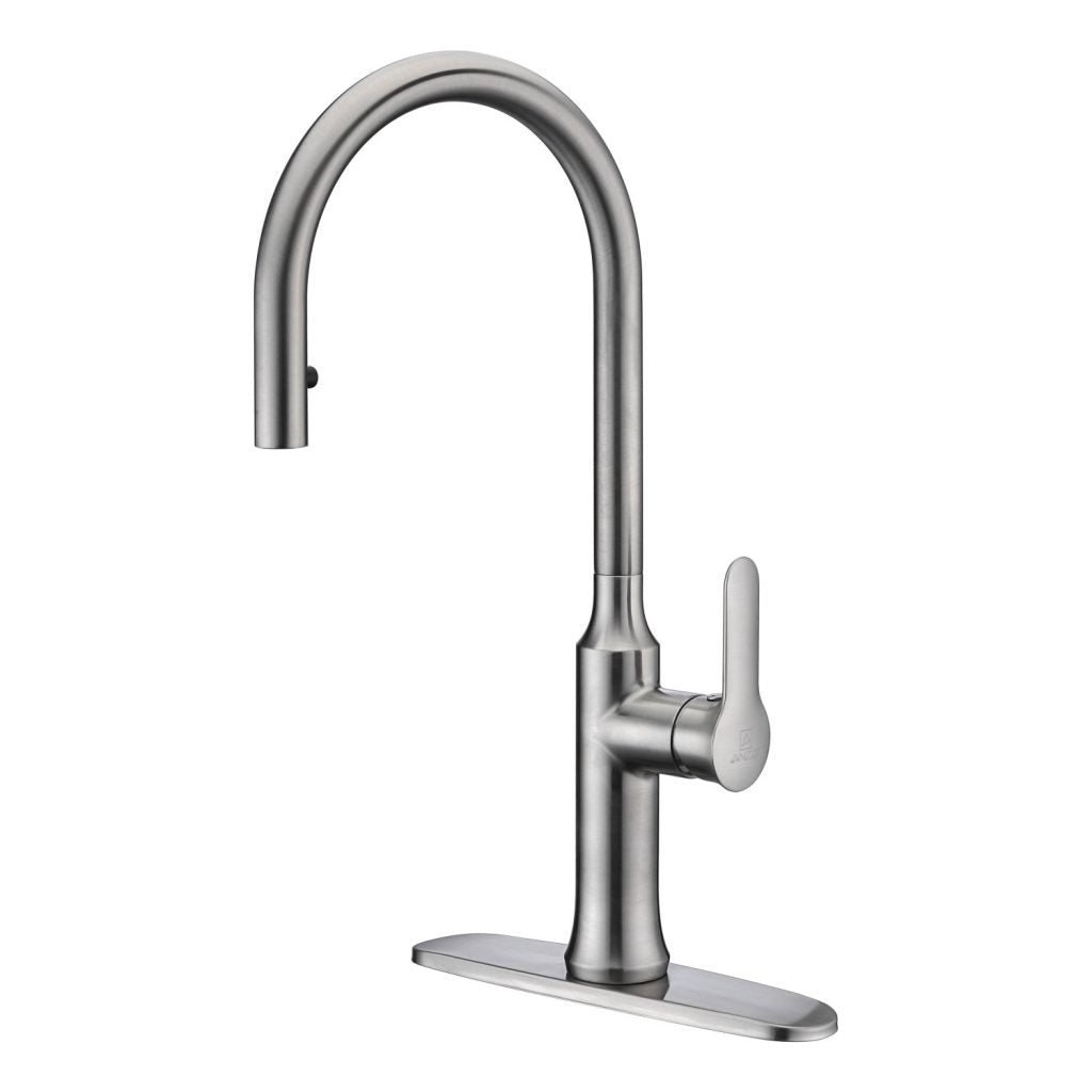 ANZZI Crescent Series Single Hole Brushed Nickel Kitchen Faucet With Euro-Grip Pull Down Sprayer