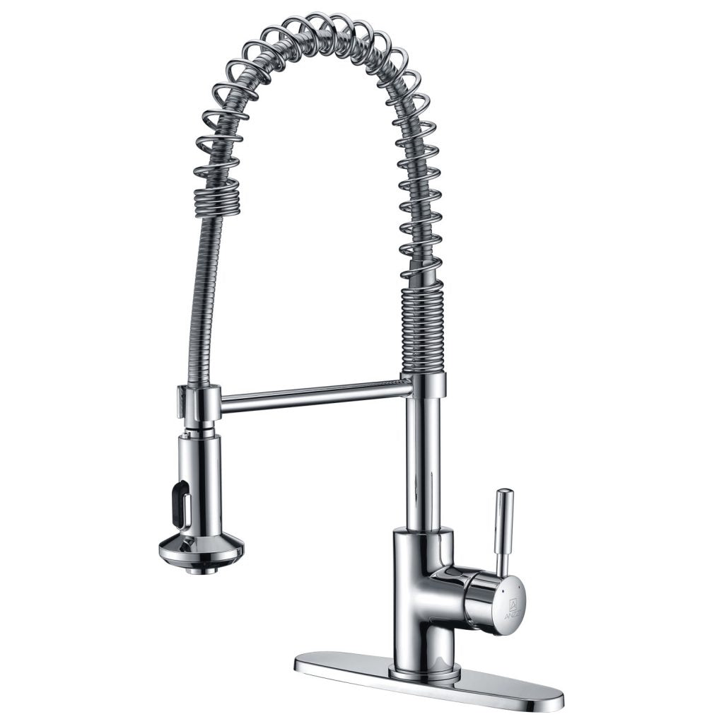 ANZZI Eclipse Series Single Hole Polished Chrome Kitchen Faucet With Euro-Grip Pull Down Sprayer